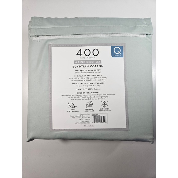 HOTEL Signature Sateen 400TC Egyptian Cotton 6pc Queen Sheet Set Blue/Green NIP - Picture 2 of 3